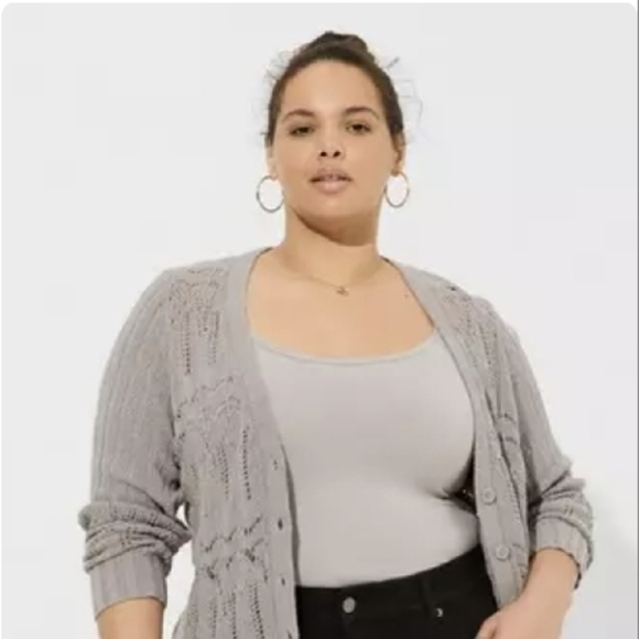 NWT Torrid Women's Grey Sweater Pointelle Cardigan V-Neck Sweater Size 3x - Picture 5 of 15